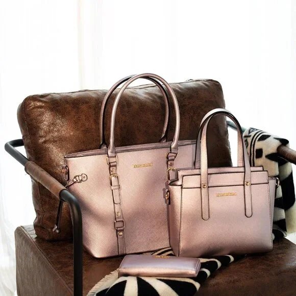 Women’s 2 Purple  3PCS Purses Set - Tote Bag, Wallet & Shoulder Satchel Handbags - Picture 2 of 6